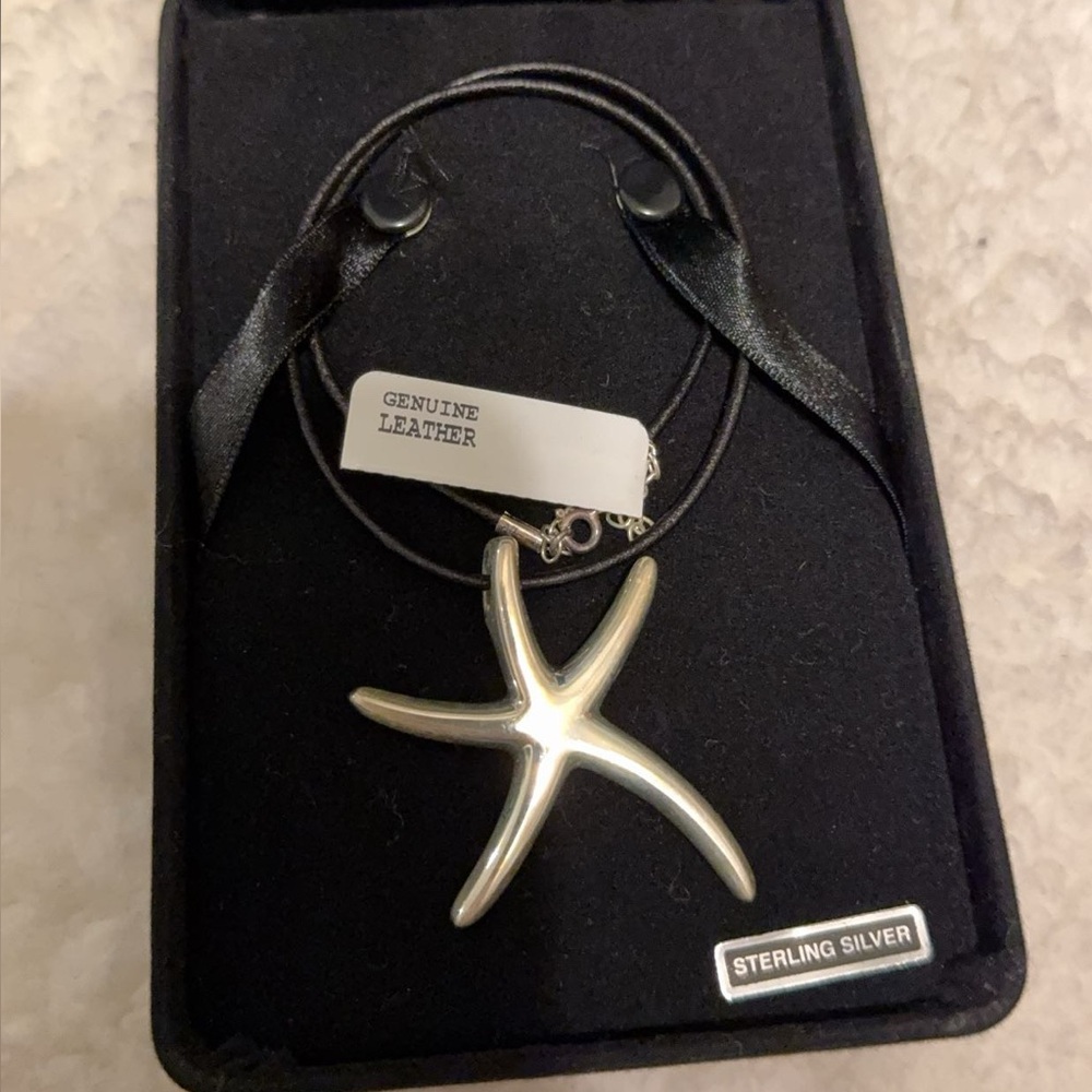 Starfish Sterling Silver Pendant leather Necklace